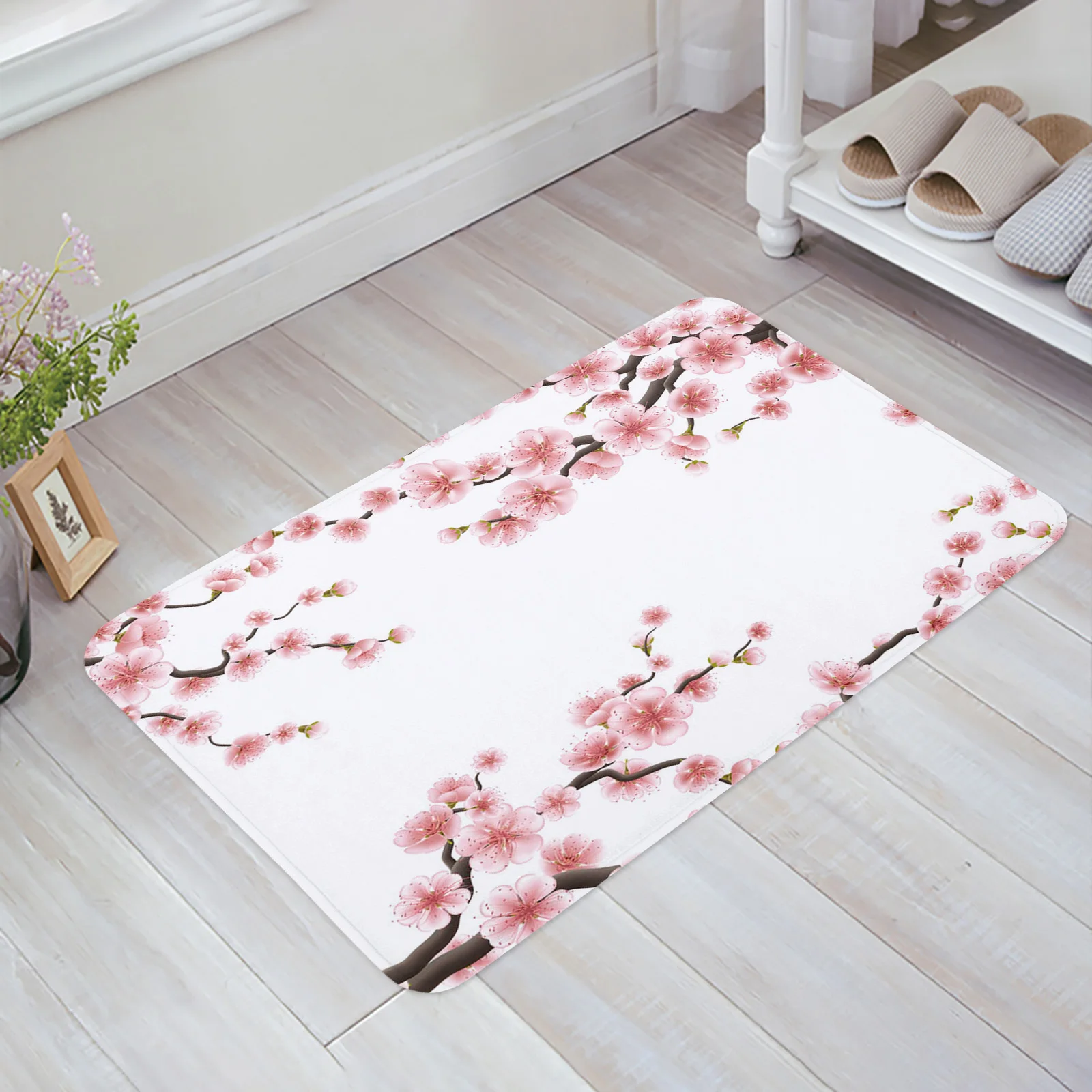 Plum Blossom Red Petal Branch Leaf Plant Kitchen Floor Mat Living Room Decor Carpet Home Hallway Entrance Doormat Anti Slip Rug