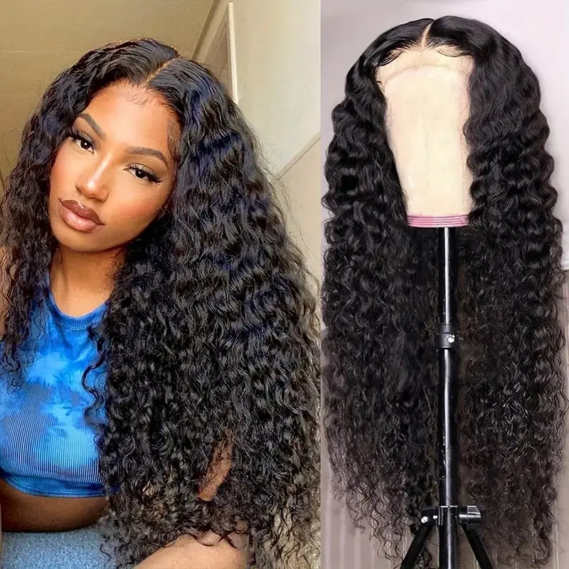 Natural Black 38 Inch 13x4 Lace Front 5x5 Glueless Deep Wave Curly Frontal Wig Human Hair Wigs For Women Full 150% Brazilian