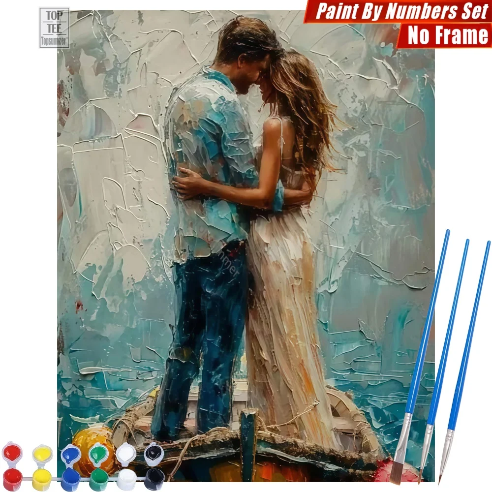 Set de Pintura por Números DIY para Parejas - Abrazo Tierno, Decoración Impresionista Texturizada para Habitación con Temática Náutica, Regalo del Día de Muertos para Amigos