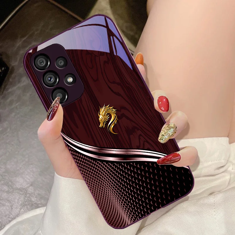 Wood Grain Dragon Blue For Samsung Galaxy S10 4G S20 11E 30 S21 21Fe 22 S24 Pro S23 Ultra 5G S8 S9 Tempered Glass Phone Case