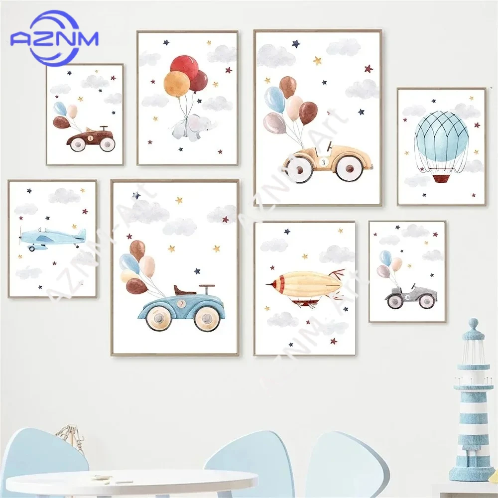 Tractor Truck Excavator Bulldozer Car Balloon Bus Minimalist Wall Art Canvas Painting Posters for Living Room Modern Home Decor