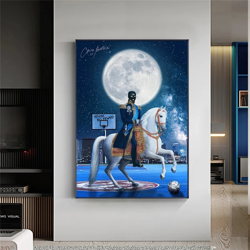 

Masked Prince Riding Horse Canvas Paintings Moonlight View Posters and Prints Wall Art Pictures Living Room Cuadros Home Decor