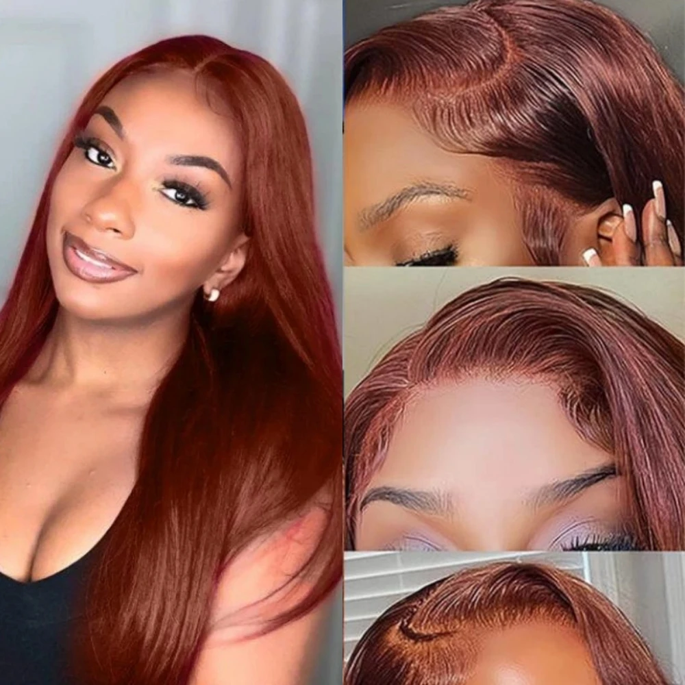 Reddish Brown Lace Frontal Wig Straight Transparent 13x4 13x6 Lace Front Human Hair Wigs PrePlucked Bone Straight Human Hair Wig