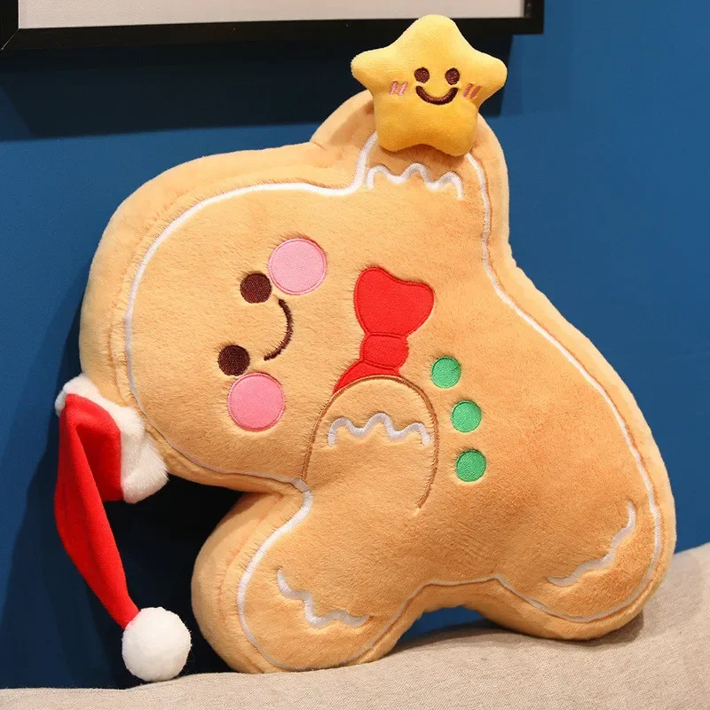 20/40cm Christmas Gingerbread Man Plush Pillow Soft Stuffed Throw Pillow for Sofa Bedroom Home Xmas Holiday Decor Gift