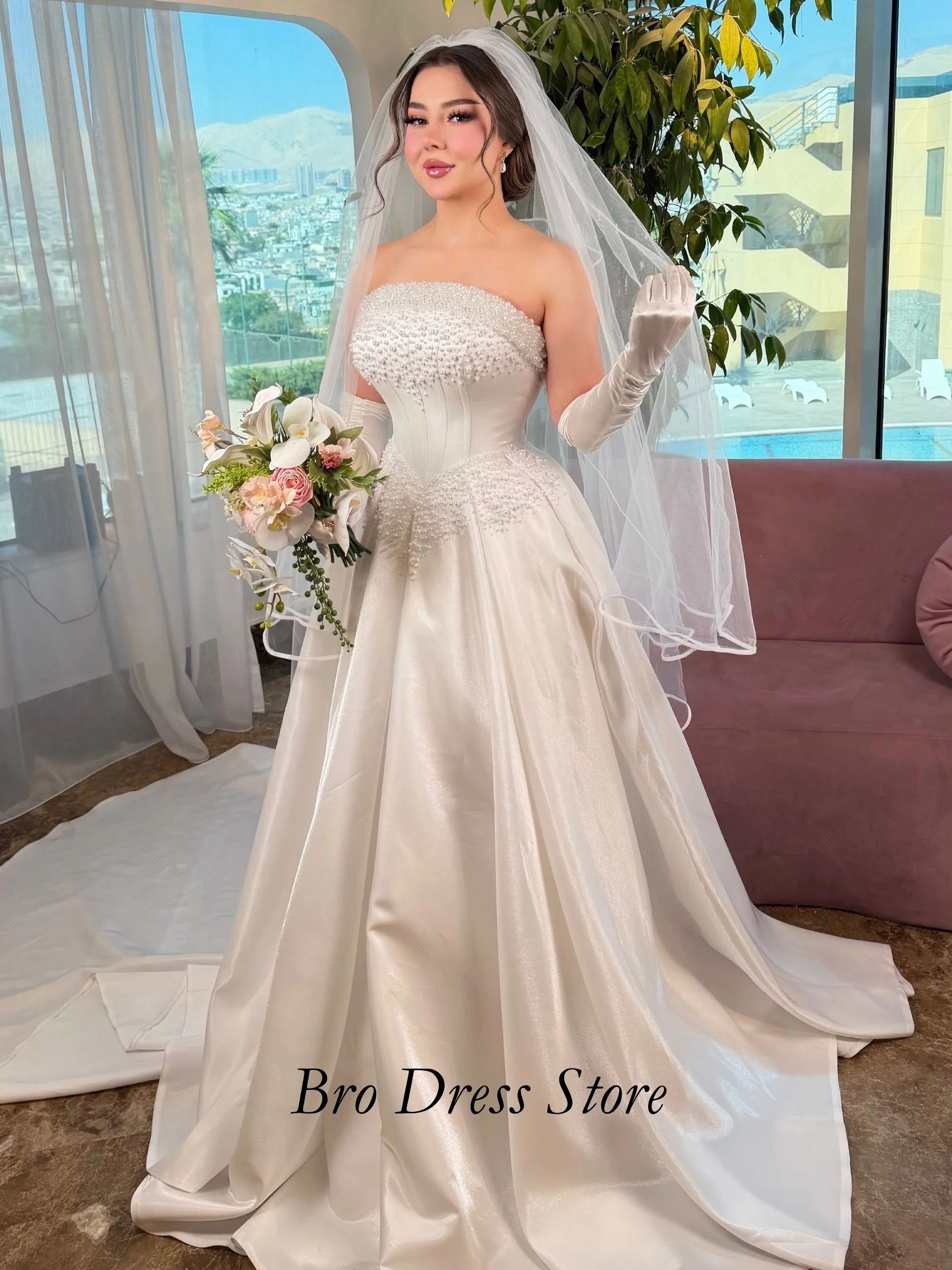 Customized Luxury Off Shoulder Lace Wedding Dress Long Sleeves Ball Gown Bridal Dress Princess Wedding Gown Vestido De Novia