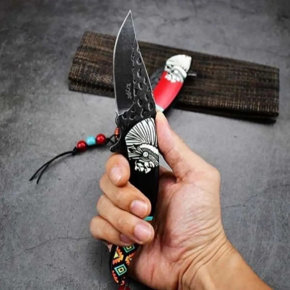 Outdoor retro art folding knife, high hardness outdoor survival knife, Indian retro art folding knife, multi-purpose fruit knife