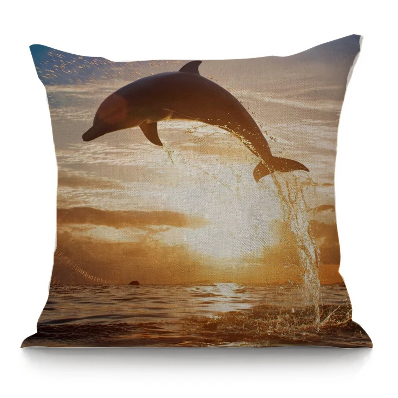 Cartoon Picture Printing Pillowcase Chair Sofa Bed  Home Linen Cotton Cute Dolphin Cushion Cover