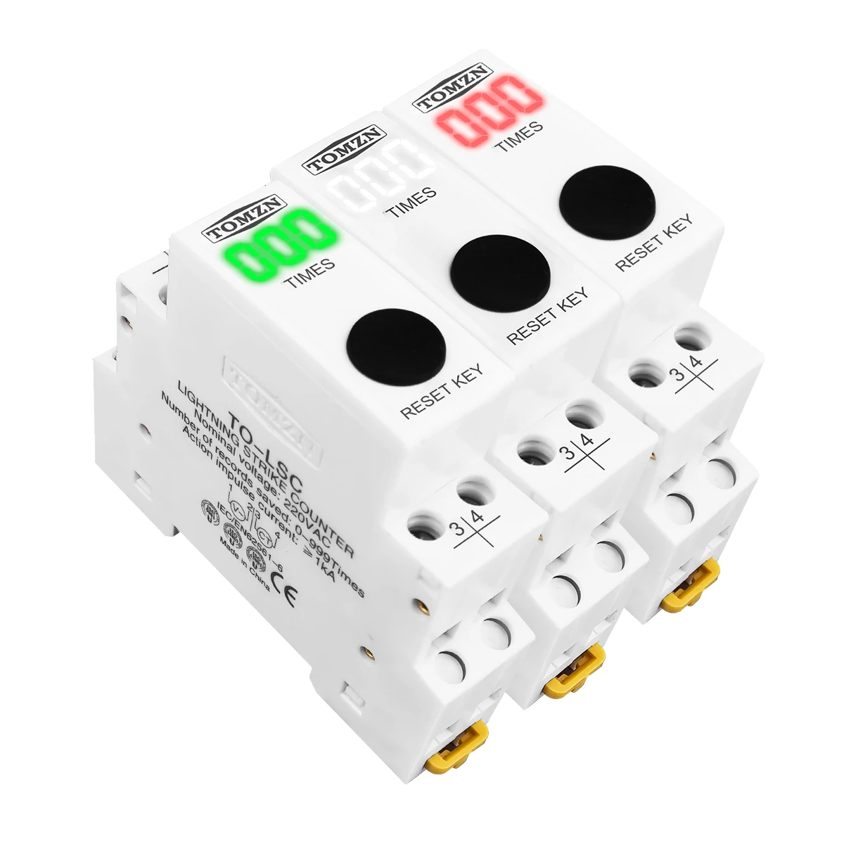 Din Rail LED display SPD surge protective device lightning strike counter 220V 50/60Hz 0-999 times TO-LSC TOMZN