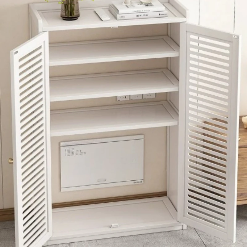 ‌No-Drill WiFi Organizer Cabinet Wall-Mounted Router Shelf with Cable Holes & Sleek Cover for Dustproof Modem Set-top Box