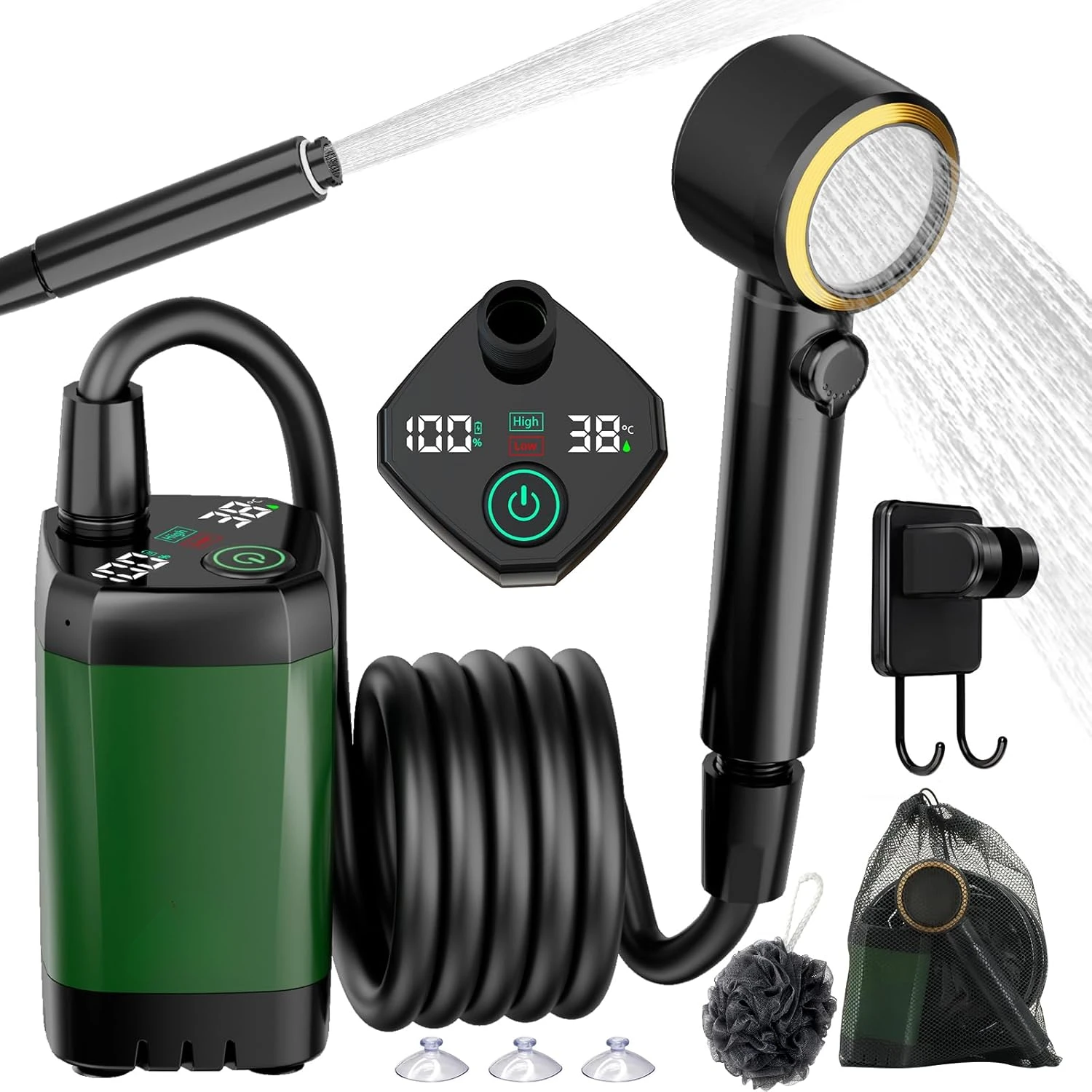 

Portable Shower for Camping, Rechargeable Camping Shower Pump, Smart Intelligent LED Display Outdoor Camp Shower Kit