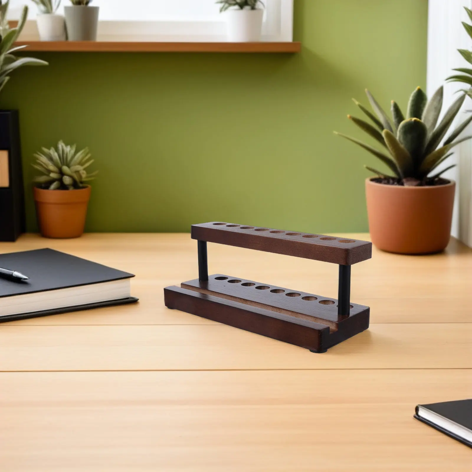 Wooden Mobile Phone Stand and Pencil Holder Desktop Organizer Natural Wood Stationery Storage Stand for Office Study Room Desk