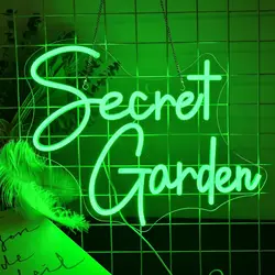 Secret Garden LED Neon Sign for Home Bedroom Cafe Bar Decor Romantic Mysterious Ambiance Wall Art Lighting Botanical Green Light