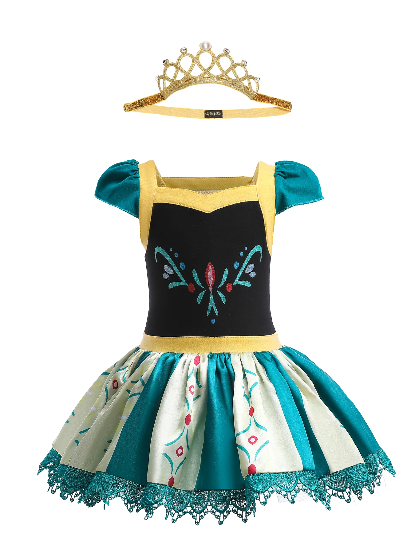 

Girls' Dress Floral Motif Puff Sleeve Lace Dancing Tutu for Ballet Christmas Galas & Summer Festivities Tiara Included