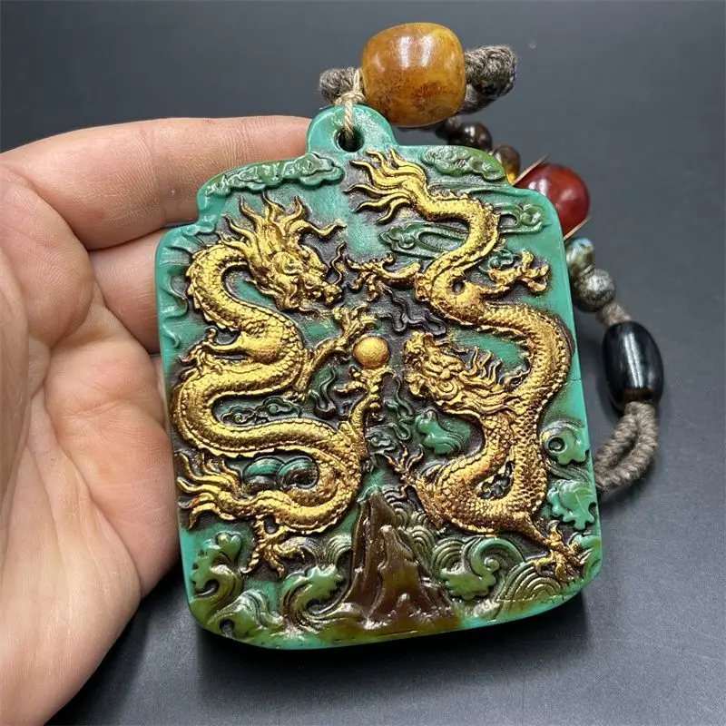 Turquoise gilt double dragon play beads palace eight banners token a film and television prop