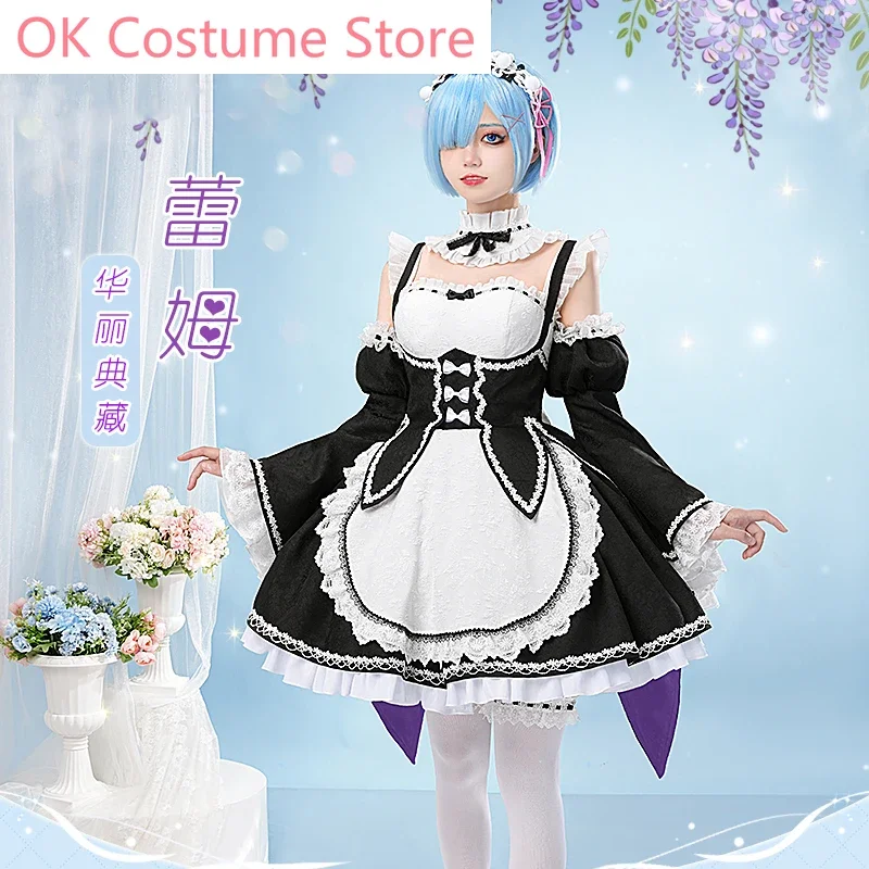 Anime! Re:Life In A Different World From Zero Rem Maid Dress Gorgeous Uniform Cosplay Costume Halloween Party Outfit