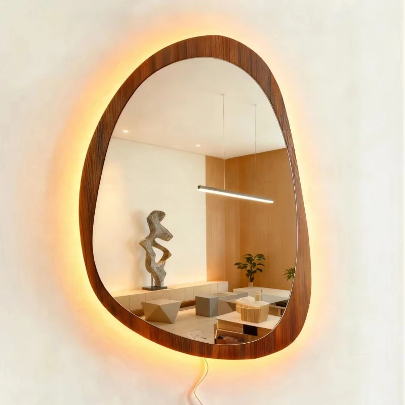 

Wood smart mirror LED lighting, modern home decoration
