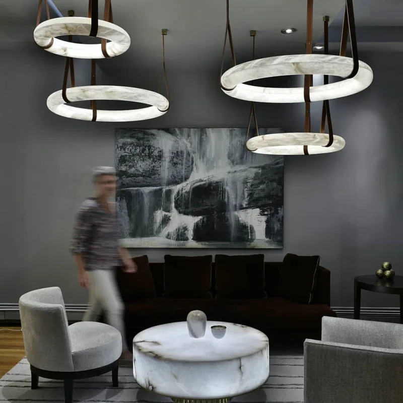 Led Luxury Leather Marble Ring Gold Designer Chandelier Lighting 2026 New Trend Suspension Luminaire Lampen For Living Room