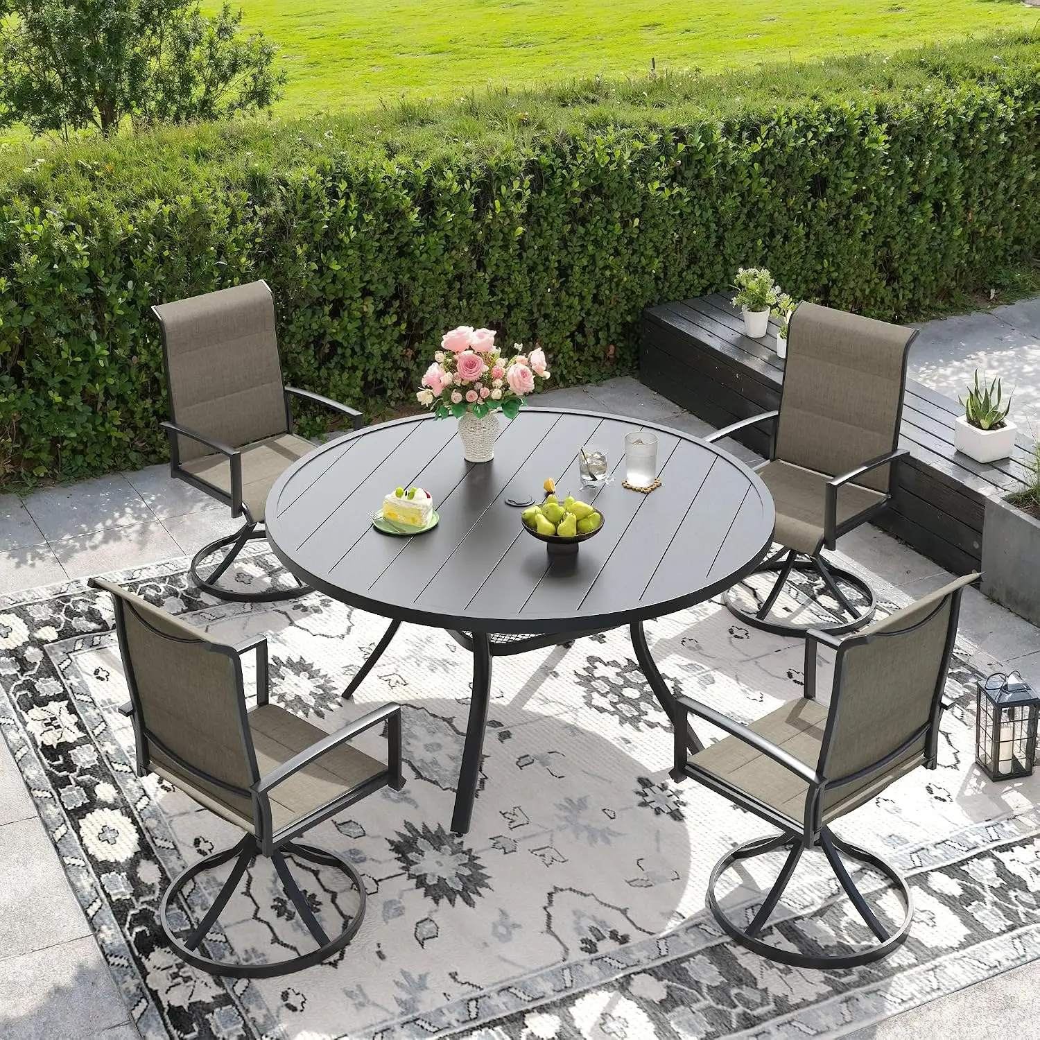 Swivel Patio Chairs 4-Pack, All Weather Outdoor Dining High Back Padded Mesh Metal Frame Garden Backyard, Customized