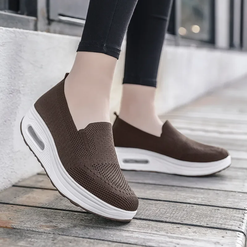 

Women's Air Cushioning Sneakers Summer New Breathable Fly Weave Wedge Shoes for Women Flat Slip on Casual Ladies Walking Shoes