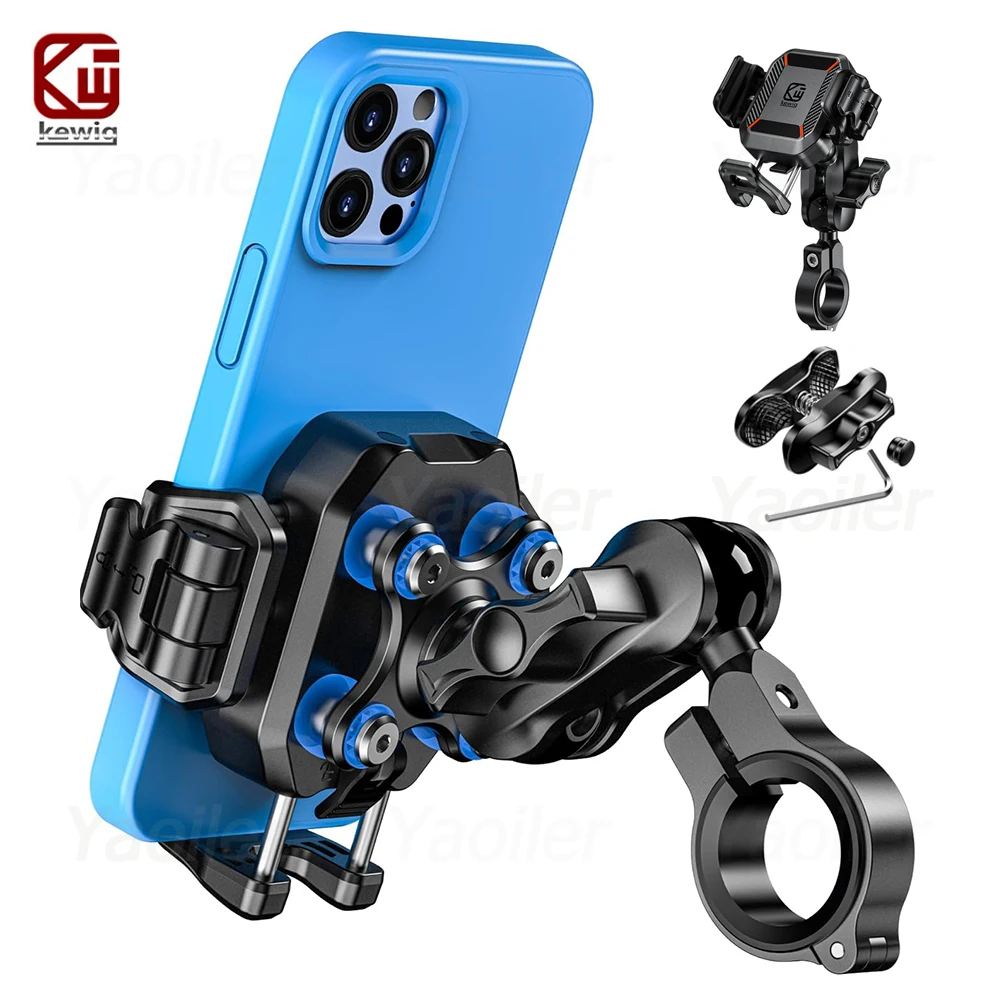 Kewig Motorcycle Phone Holder Aluminum Bike Motorcycle Shockproof GPS Bracket Handlebar Mount Stand Fir for 5.4-7.2