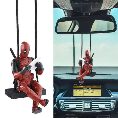 Imagen 2 del producto Deadpool-colgante de espejo retrovisor de coche, accesorios de decoración Interior de coche, figura de acción de dibujos animados