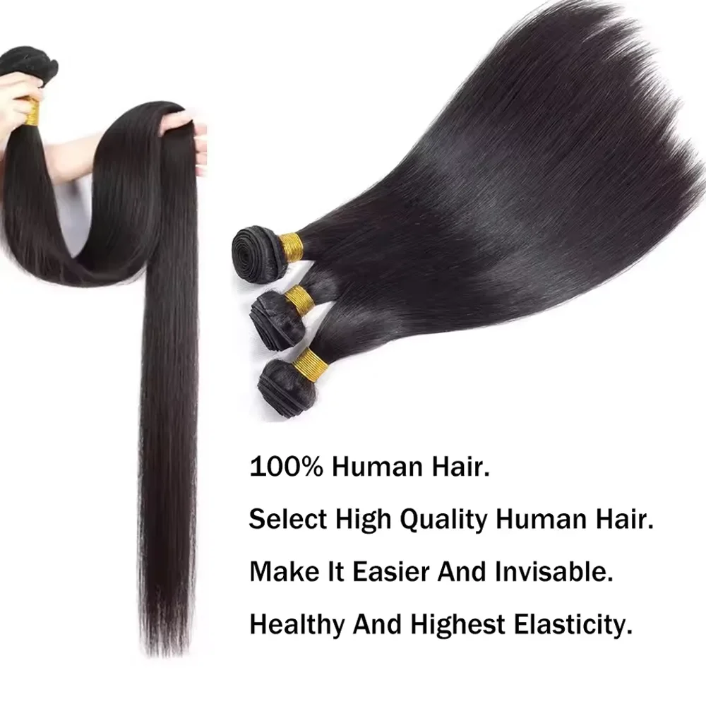 أسود طبيعي 1 3 4 عروض الحزمة غير المجهزة 42 بوصة العظام مستقيم 100% حزم الشعر البشري وصلات شعر خام للنساء الاختيار #4