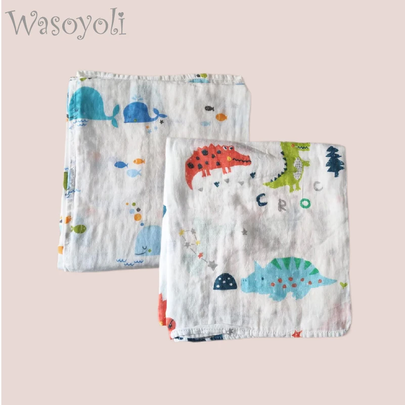 

Wasoyoli 1 Piece Baby Swaddles 110*120cm 100% Cotton 2 Layers Printed Blankets Summer Spring Autumn Gauze Bath Towel Hold Wraps