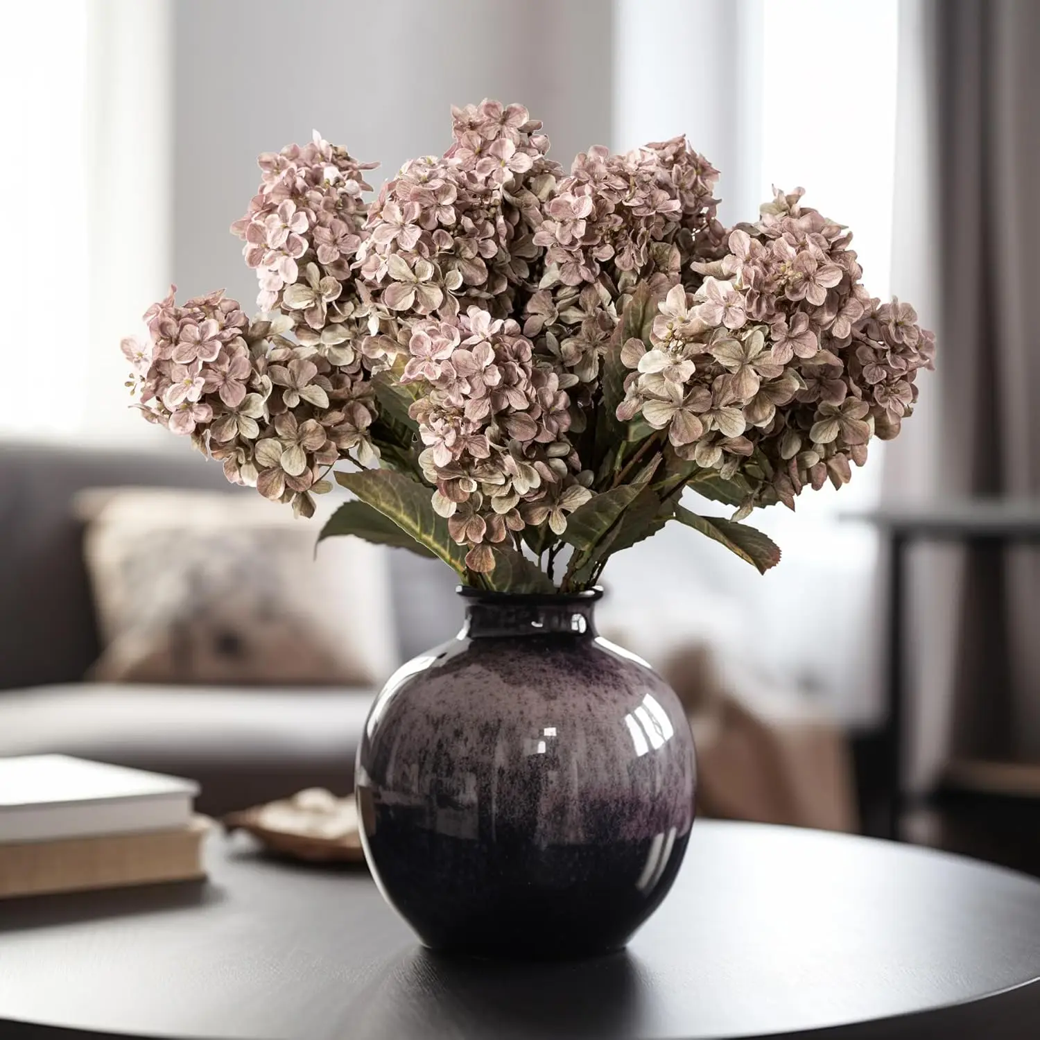 

Fake Flowers Hydrangea Silk Flowers with Stems,Brown Flowers Fall Hydrangea Artificial Flowers,Winter Flowers Artificial
