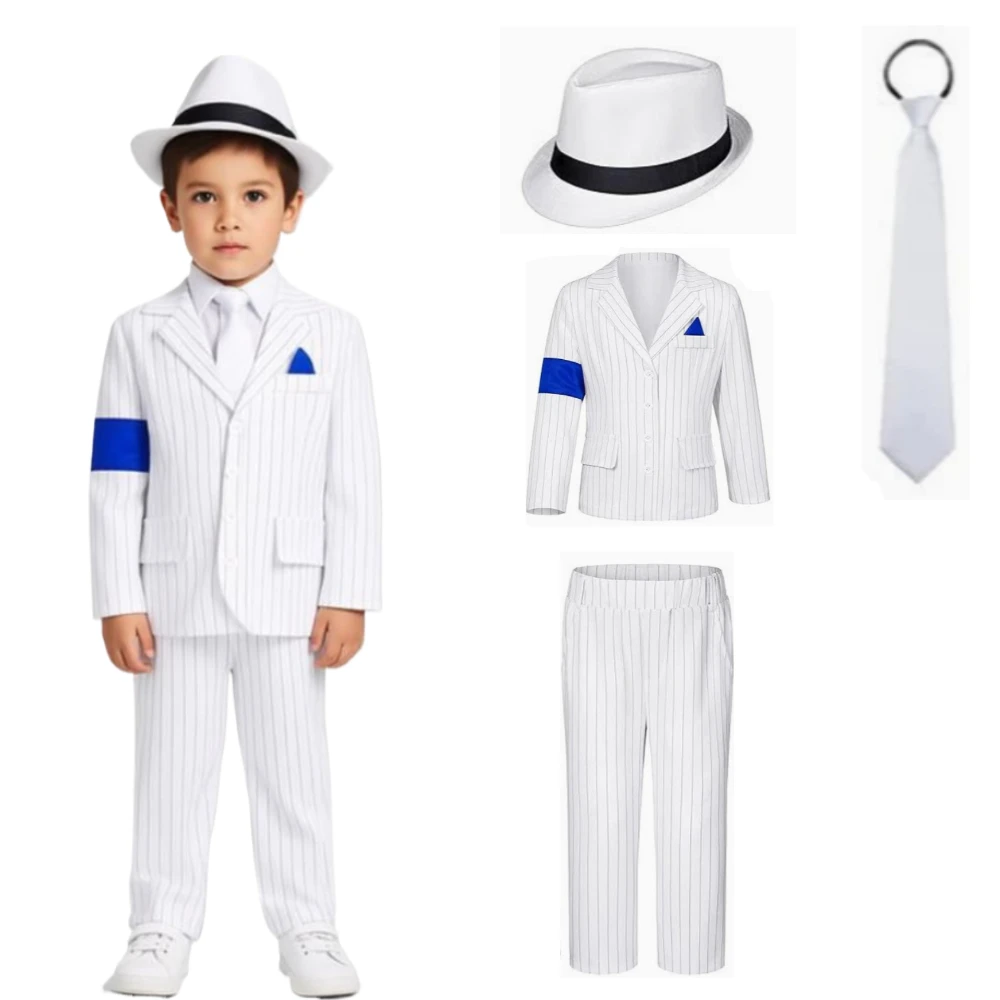 Disfraz de Estrella de Baile Infantil, Estilo Retro Pop de los 80s y 90s, Traje a Rayas para Conciertos, Historia Vocal, Ideal para Impresionistas, Escenarios y Halloween