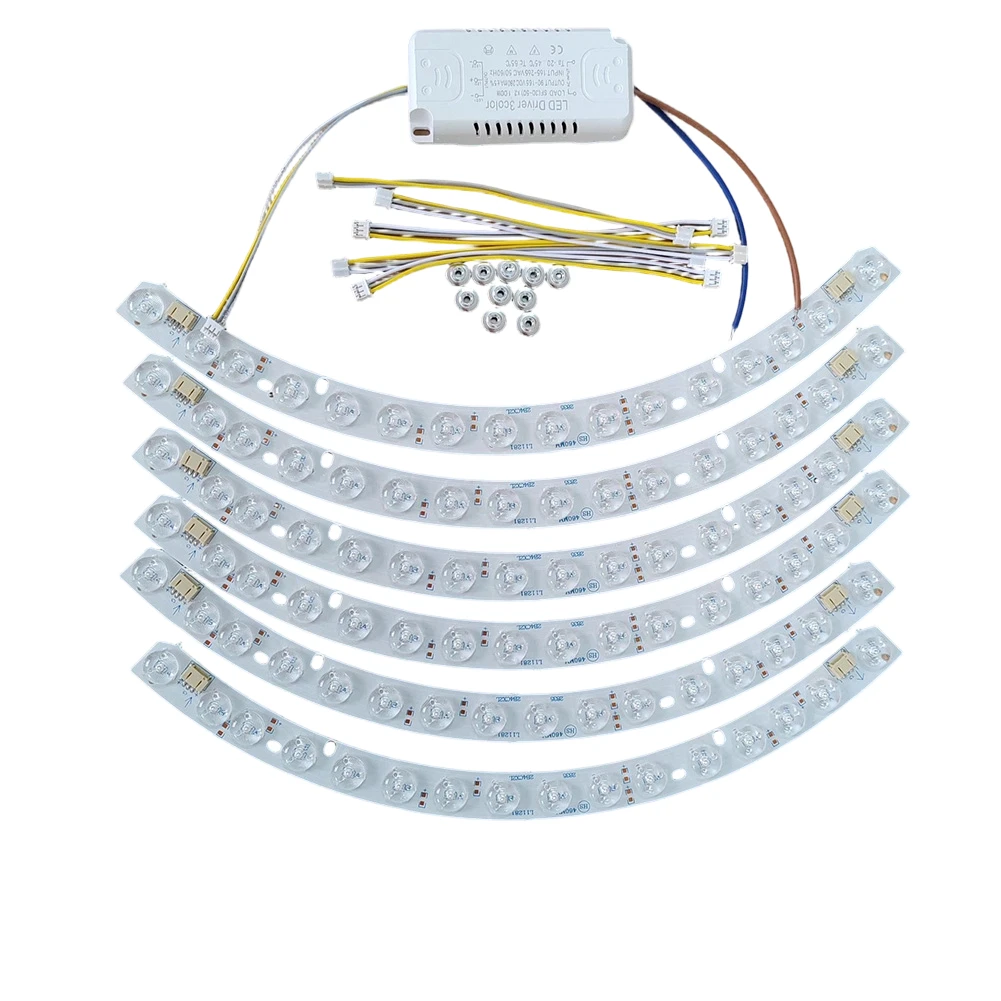 72W X 2 Curved LED Fan Light Strip with Lens for Indoor Ceiling Fans Tricolor Switching Warm Cool Daylight