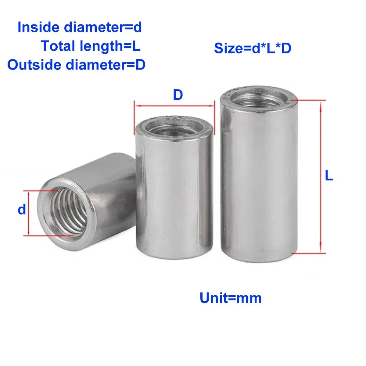 

304 Stainless Steel Extended Nut/Cylindrical Thickened And Raised Welding Screw Joint Connecting Nut Column M2M2.5M3M4M5M6