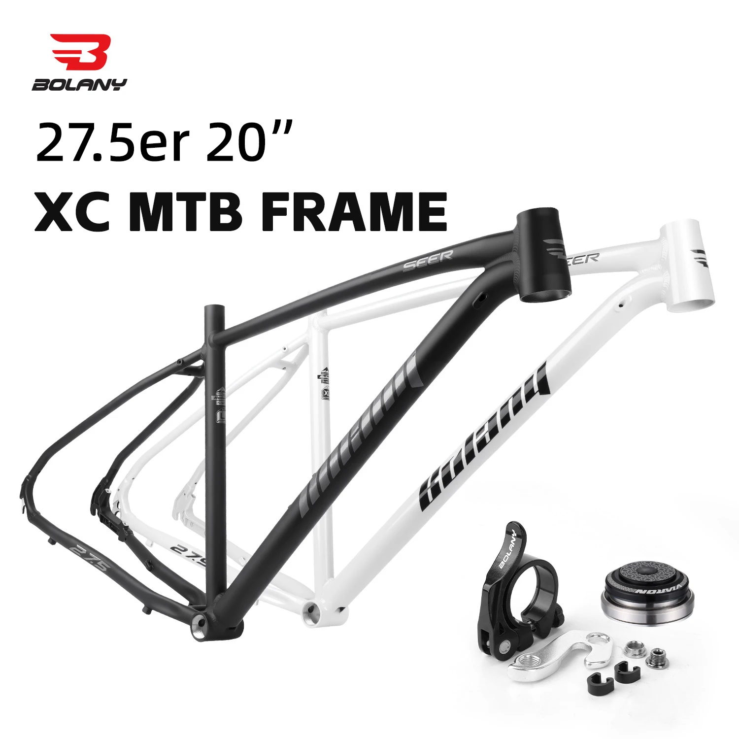 

BOLANY MTB Frame XC/Trai 27.5er for Disc Brake 44x55mm Tapered Head Tube Bicycle 10x135 Quick Release Aluminum Alloy Bike Frame