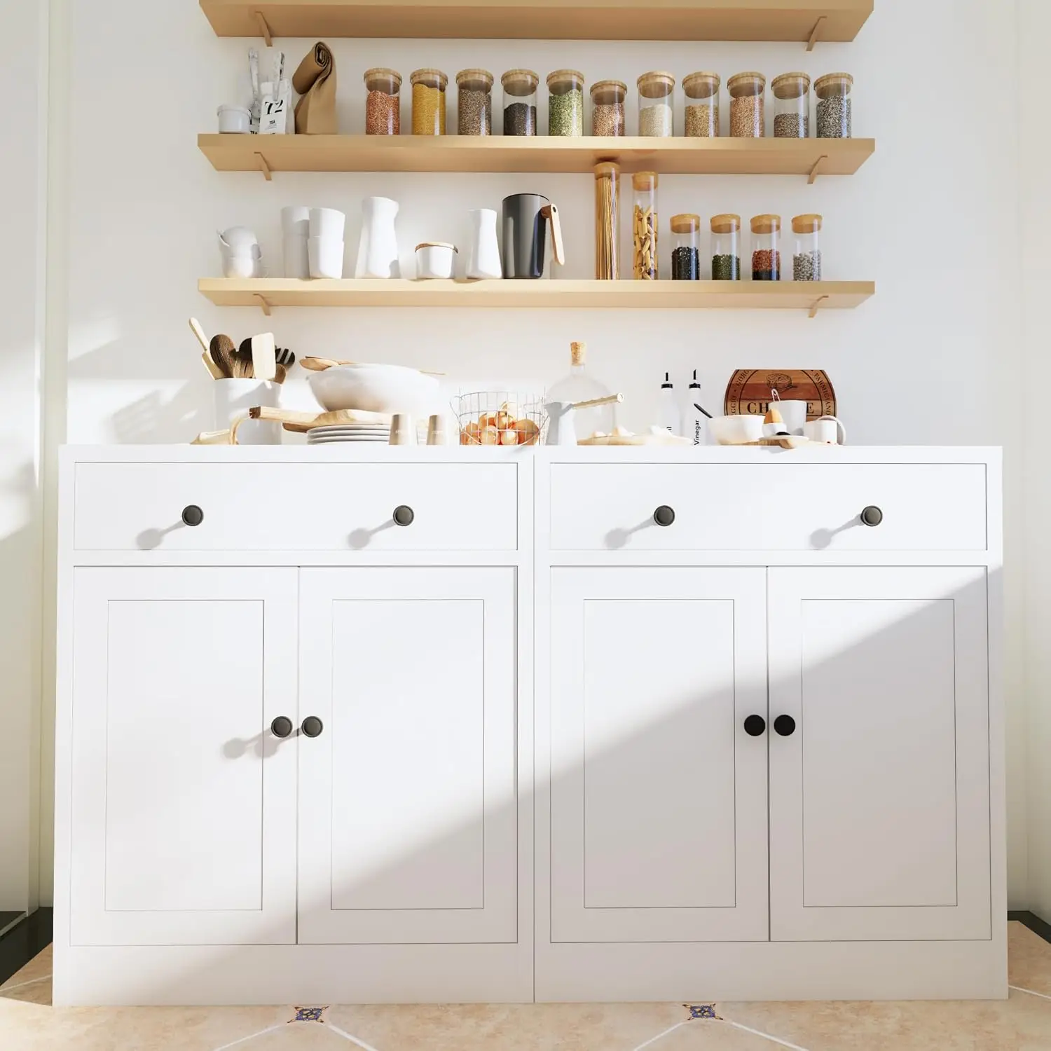 

Stainless Steel Storage Cabinet For Kitchen Buffet Bathroom Living Room With Adjustable Shelf & Drawer