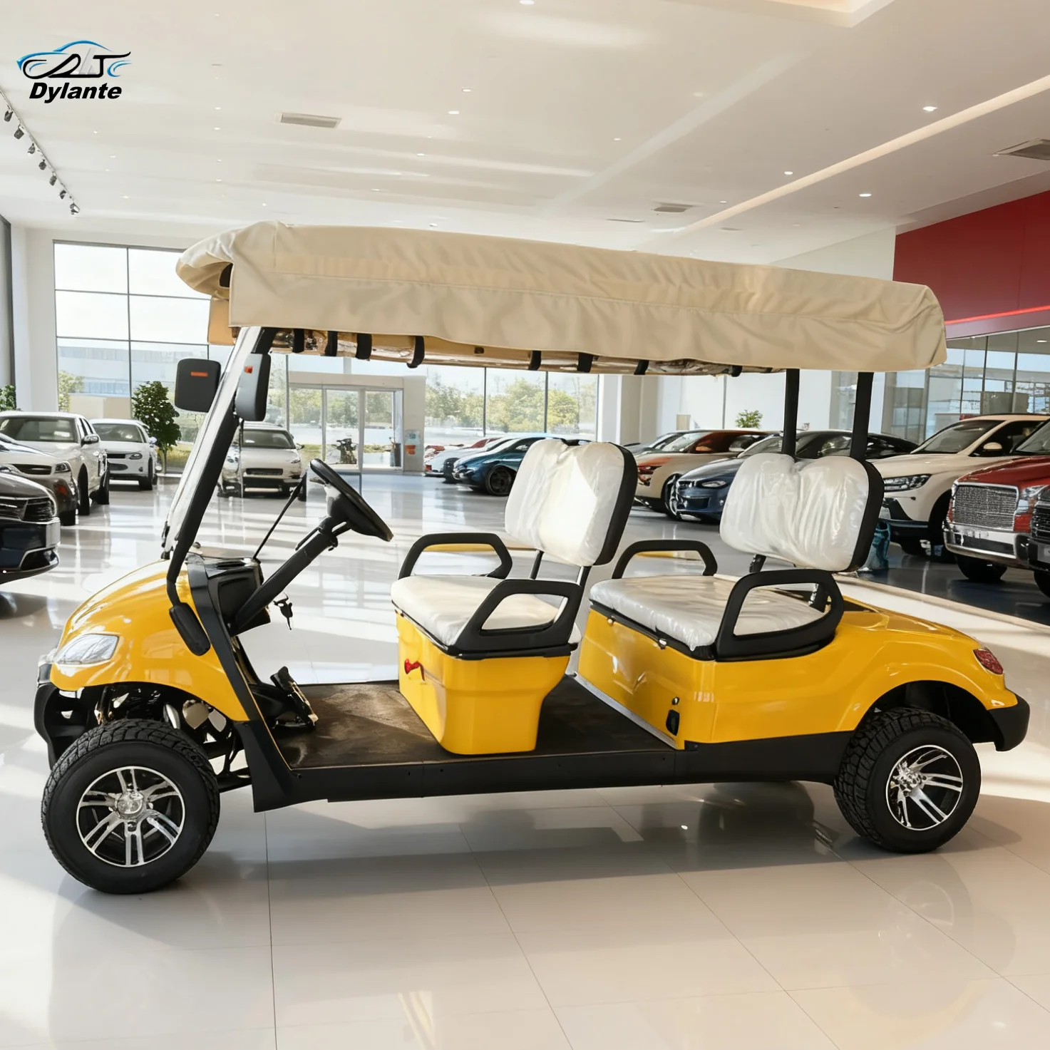 الكلاسيكية الفاخرة 48 فولت 5kw 120ah بطارية ليثيوم هيكل الذراع المزدوج 4 مقاعد نادي الصيد سيارة عربة جولف كهربائية #3