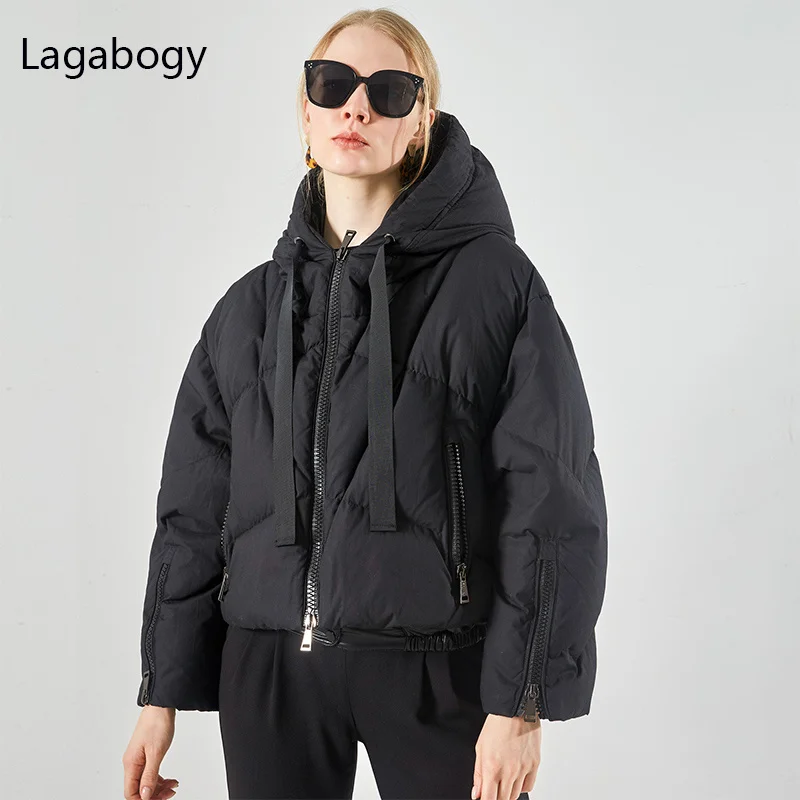 

90% 2023 Top White Quality Winter Women Duck Down Coat Loose Warm Zipper Puffer Jacket Female Hooded Thick Snow Parkas