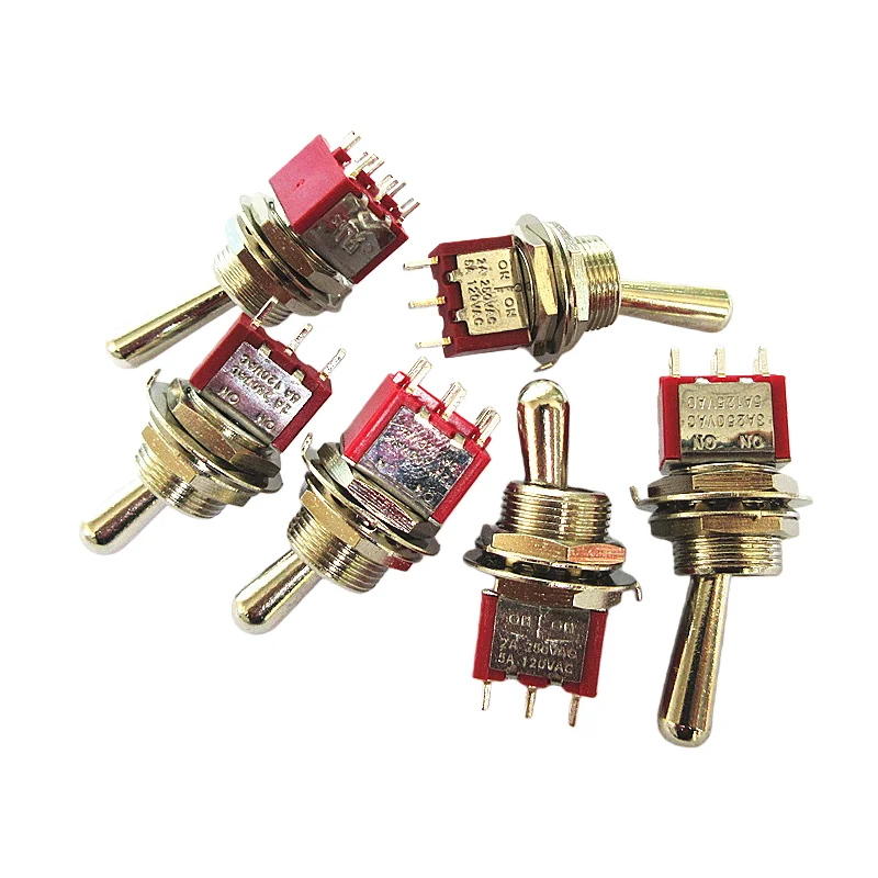 M12 tuimelschakelaar met grote kop, 12 mm gat, rode tuimelschakelaar, 3/6 pinnen, 2-positie en 3-positie tuimelschakelaar