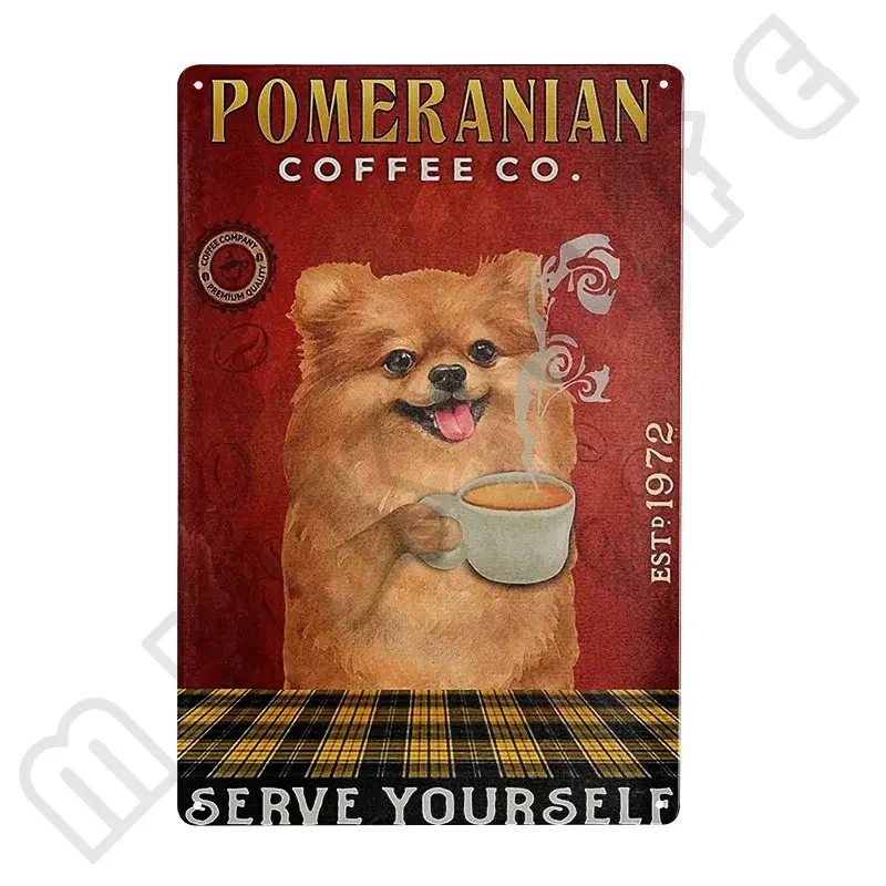 Pomeranian Coffee Retro Metal Tin Sign Vintage Aluminum Sign for Home Coffee Wall Decor for Bathroom Toilet Home Room 8x12 Inch