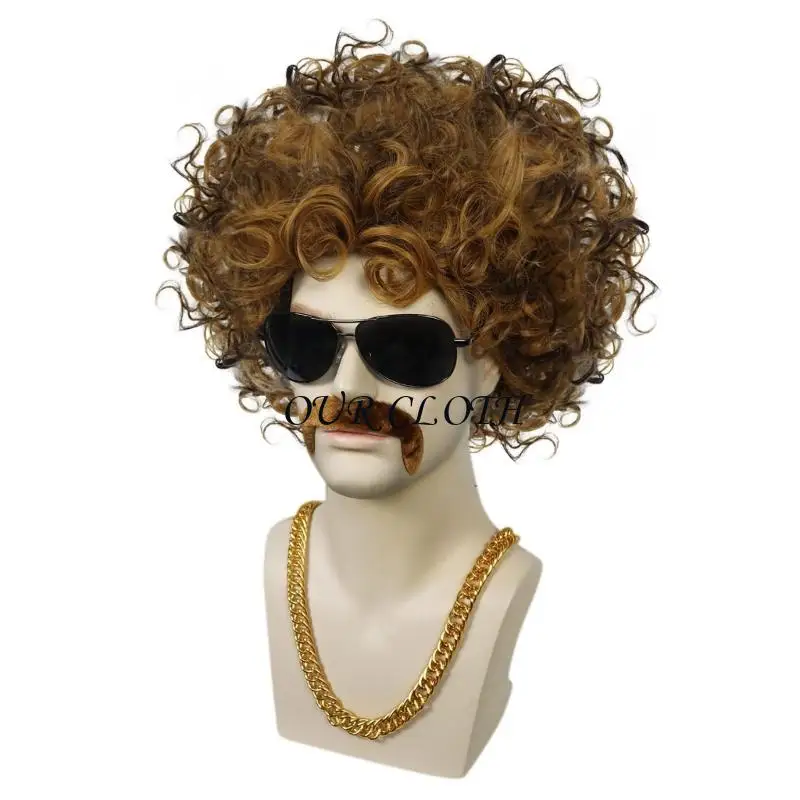 60S 70s 80S COSTUTTO Accessori in costume hippie con parrucca falsa catena in oro collana per il compleanno Halloween Party