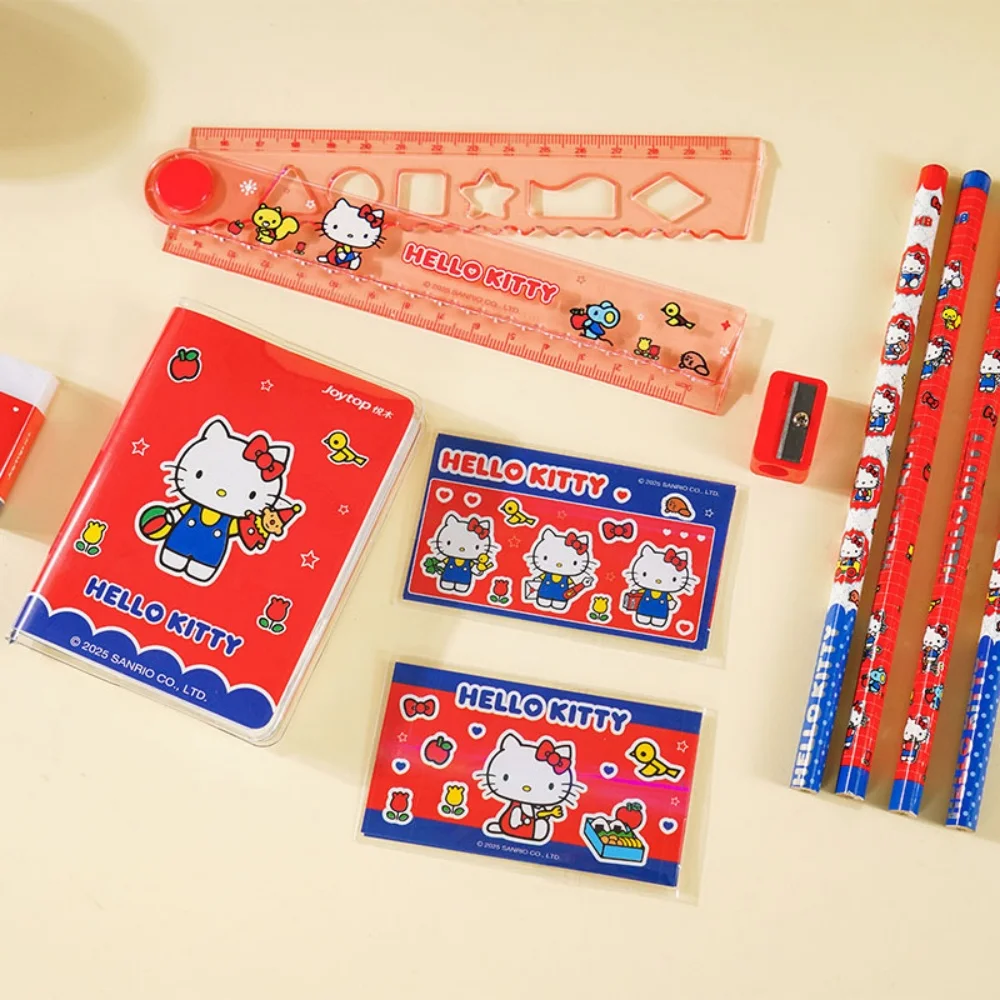 Genuine Sanrio Hello Kitty Stationery Gift Set Include Pencil Notebook Ruler Eraser Kawaii School Supplies for Women Students