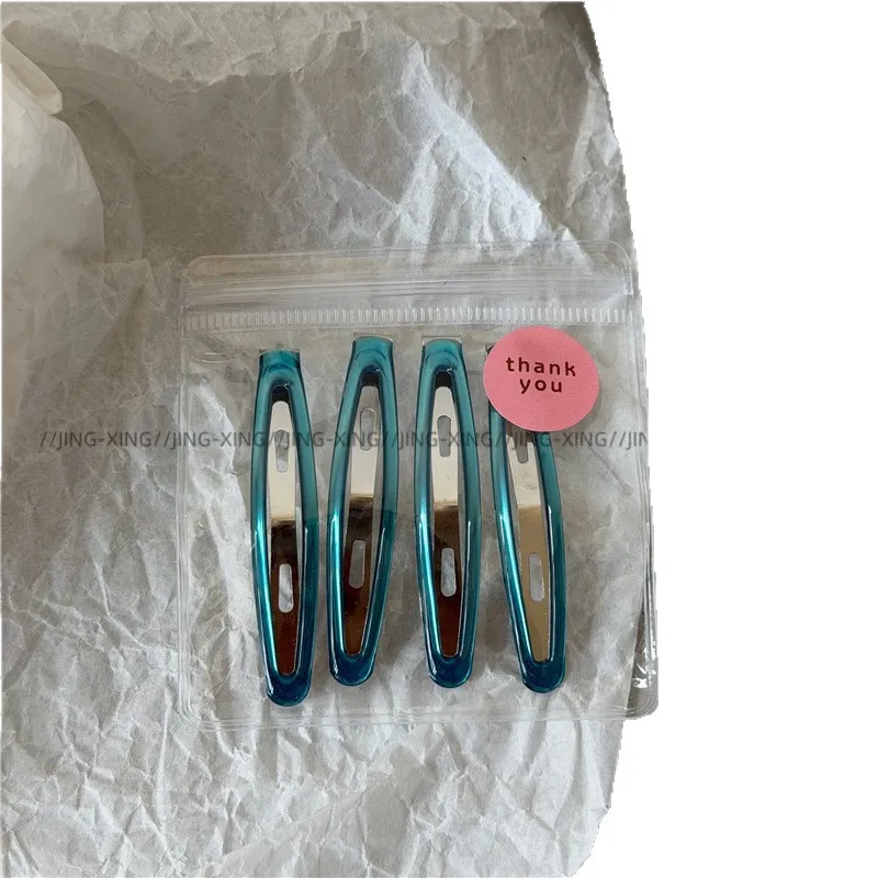 New K-style Icy Clear Snap Hair Clips for Girls Sweet Cool Side Clips Metal Color Bobby Pins Hairpin Set Women Hair Accessories view 4
