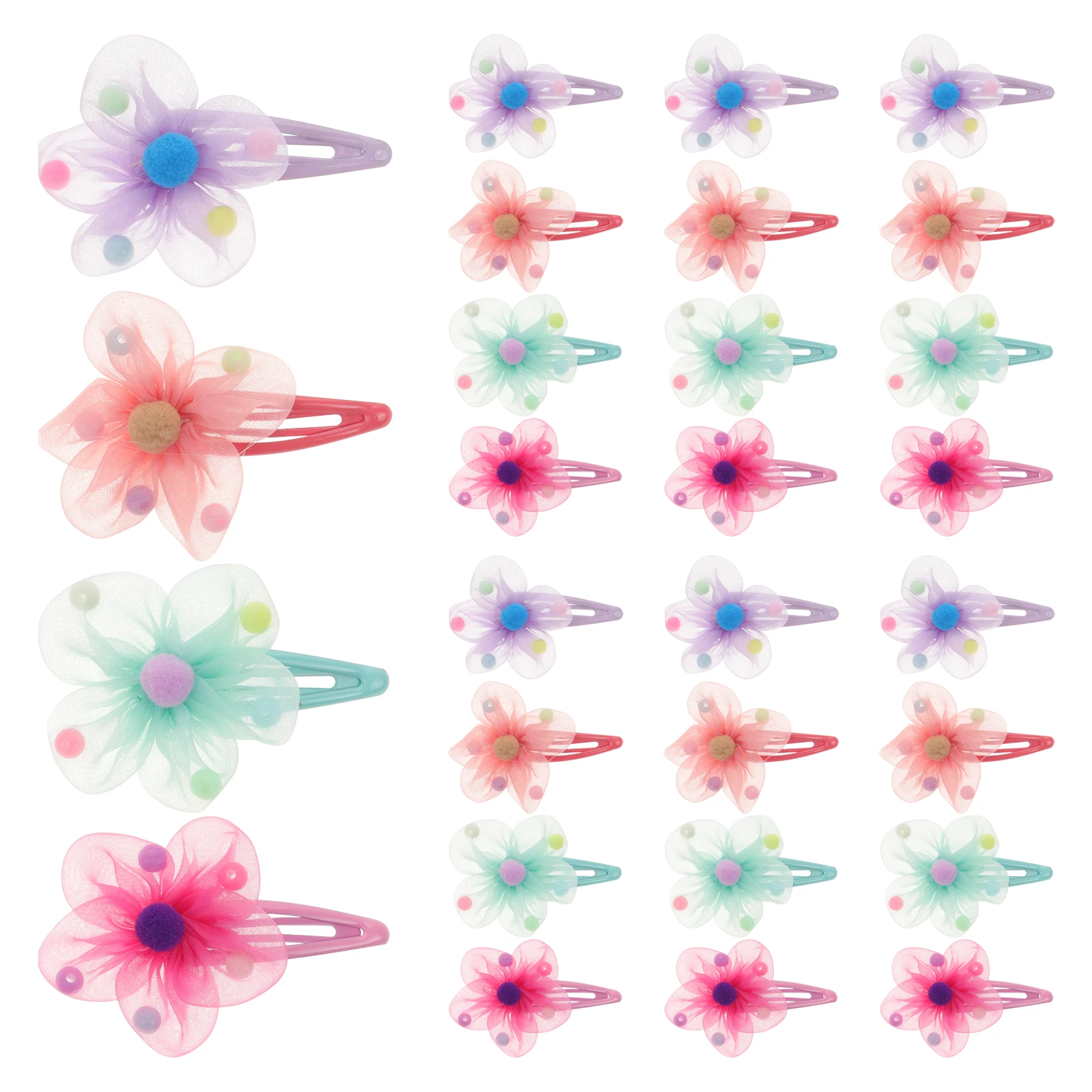 

28Pcs Flower Clips Colorful Thin Gauze Snap Buckle Perfect for Ponytail Bangs Hair Clips