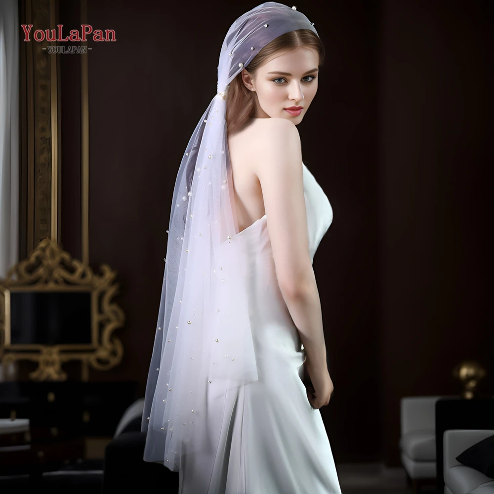 YouLasaupoudrer-Voile de mariage longueur coude V12, voile de mariage blanc, tulle avec perles pour patients, nouveauté 2024