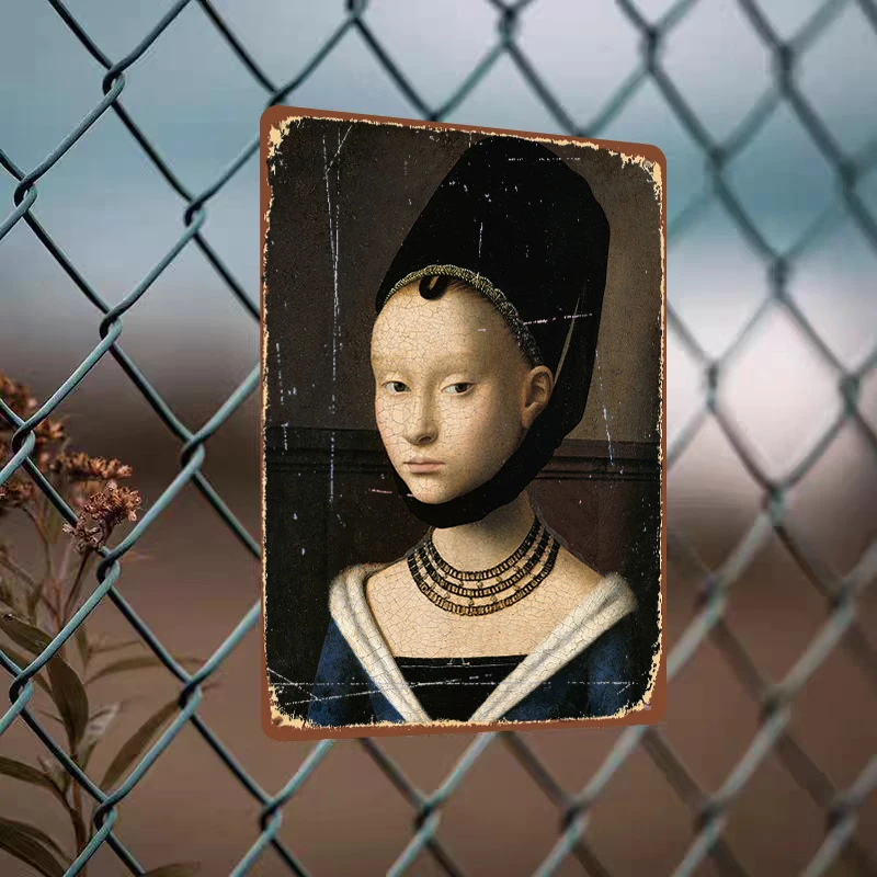 Vintage Renaissance Style Girl Portrait Custom Metal Tin Painting Home Wall Decor Art Hanging