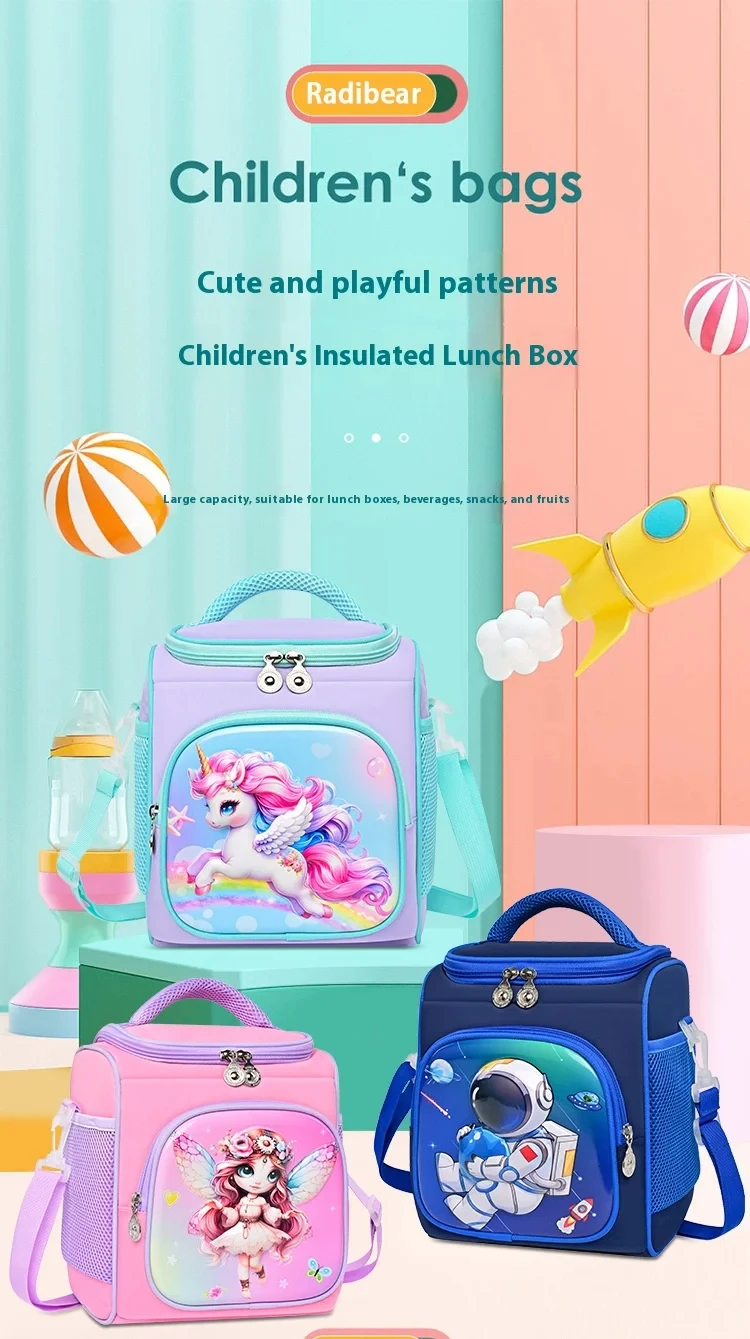 Isolierte Cartoon-Lunch-Tasche für Kinder, tragbare Handtasche, atmungsaktive Strand-Picknick-Tasche für Grundschüler – Detail 2