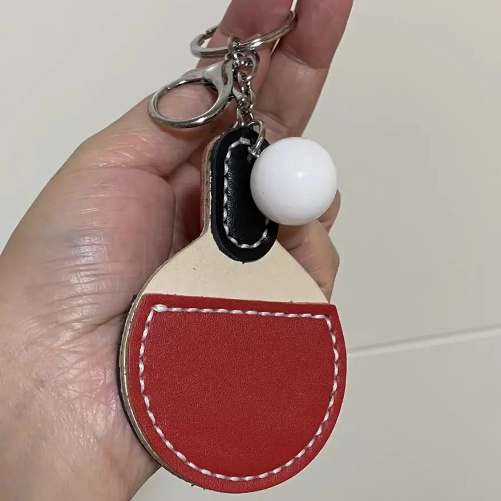 Leather Ping Pong Racket Pendants Anti-lost Hand-sewn DIY Ping Pong Keyrings Ins Girl Heart Sports Fans Key Ring