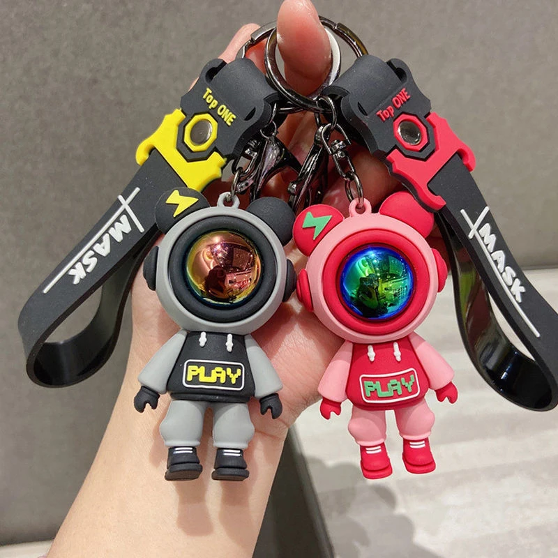 Desenhos animados relรขmpago urso chaveiro, astronauta bonito, chaveiro boneca, saco pingente, chaveiro do carro, acessรณrios charme