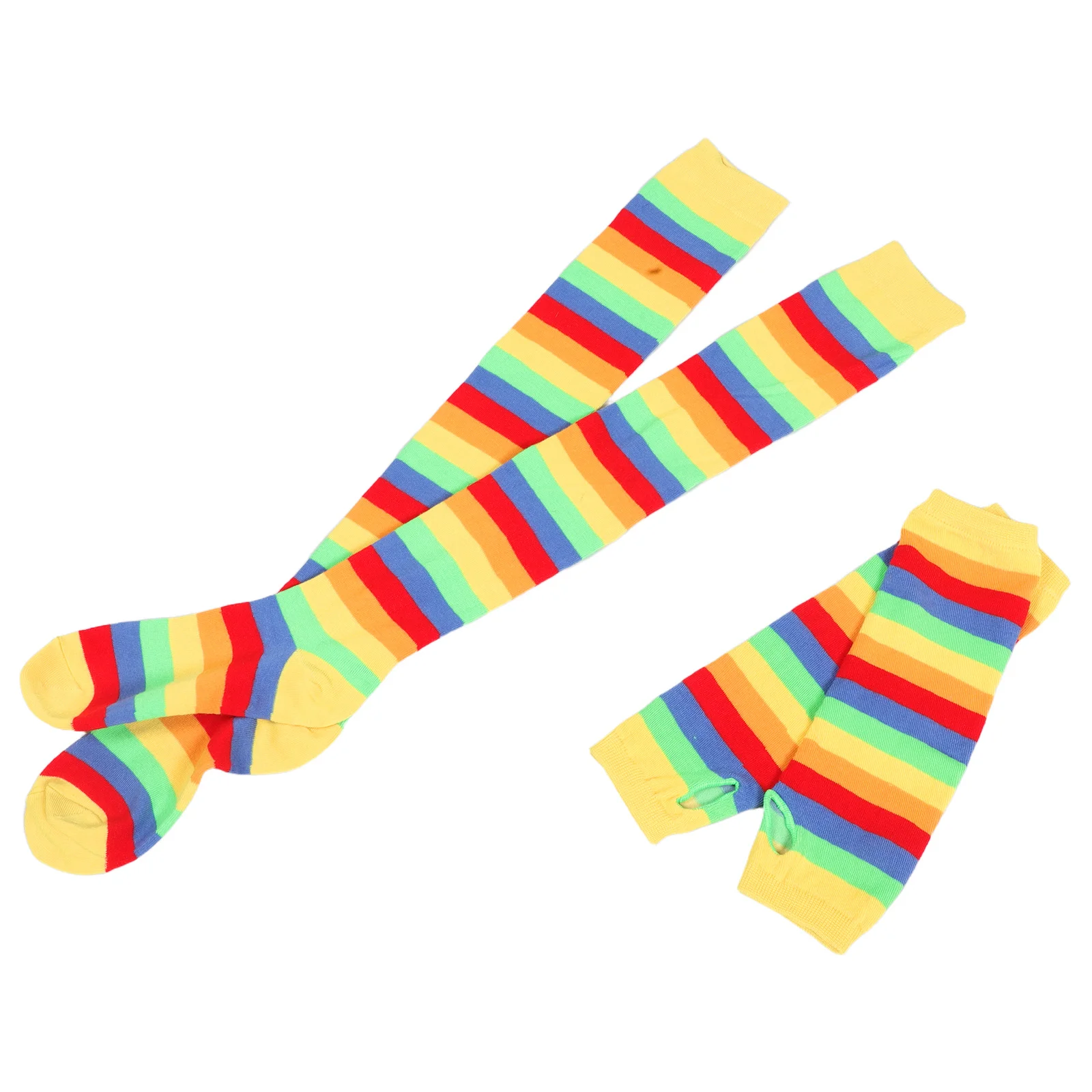 ストライプ柄ロングソックスとグローブのセット、鮮やかで通気性のある指なし、パーティーや仮装、ハロウィンコスプレのコスチュームアクセサリー、女性用