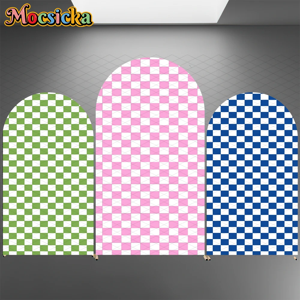

Mocsicka Grid Arch Cover Backdrop Double-Faced Pink Green Black Colour Decoration Birthday Party Arched Background Wedding Decor