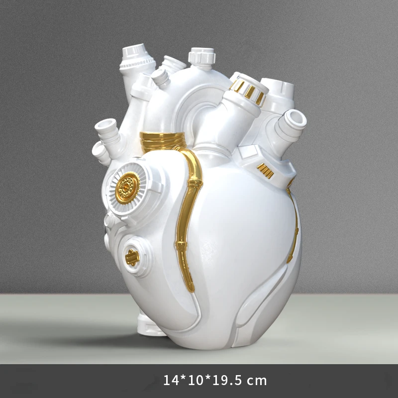 Cyberpunk Heart Vase Technology Resin Flower Container Pots Body Sculpture Desktop Home Decoration Ornaments Crafts Gifts