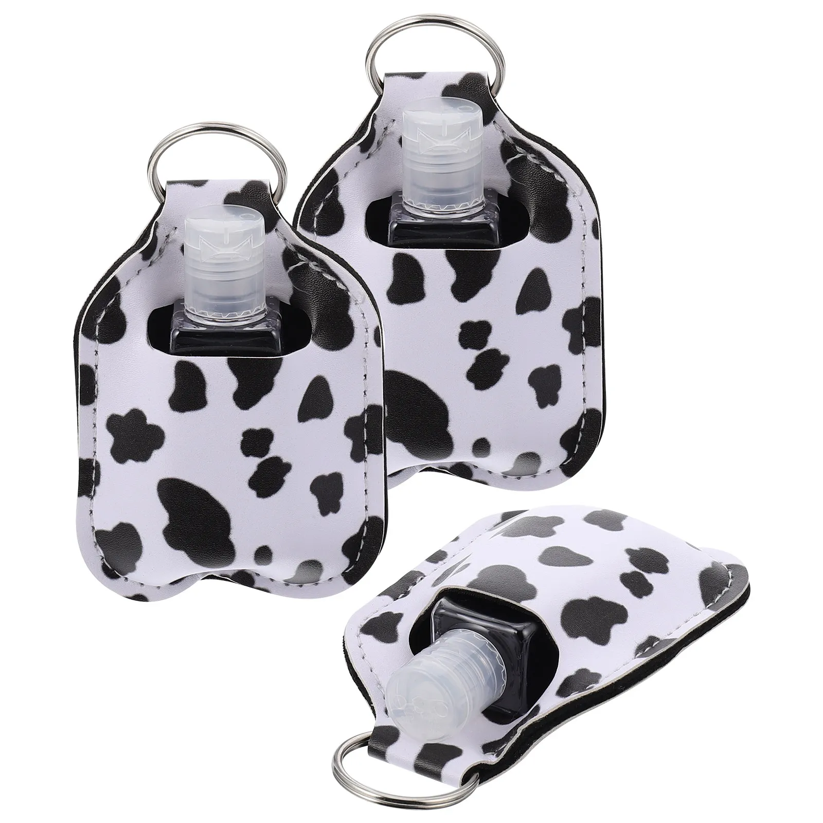 

3Pcs Cow Design Bottle Keychain Holder Empty Refillable Mini Travel Bottle Cover for Perfume Hand Lotion